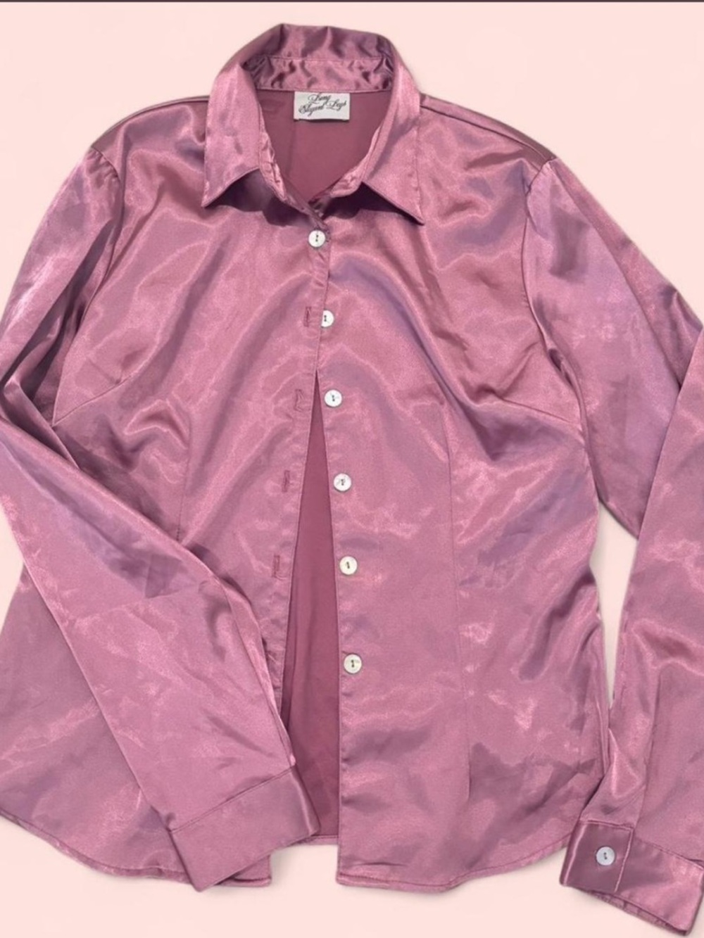 Vintage Long Elegant Legs Satin Pink Blouse